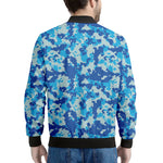 Blue Digital Camo Pattern Print Men's Bomber Jacket