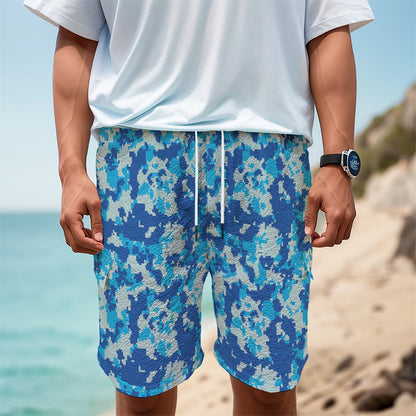 Blue Digital Camo Pattern Print Men's Cargo Shorts