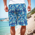 Blue Digital Camo Pattern Print Men's Cargo Shorts