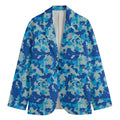 Blue Digital Camo Pattern Print Men's Cotton Blazer