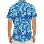Blue Digital Camo Pattern Print Men's Deep V-Neck Shirt