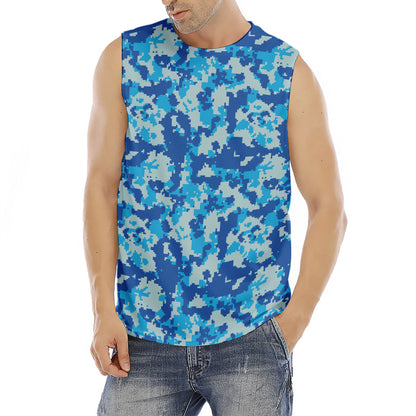 Blue Digital Camo Pattern Print Men's Fitness Tank Top