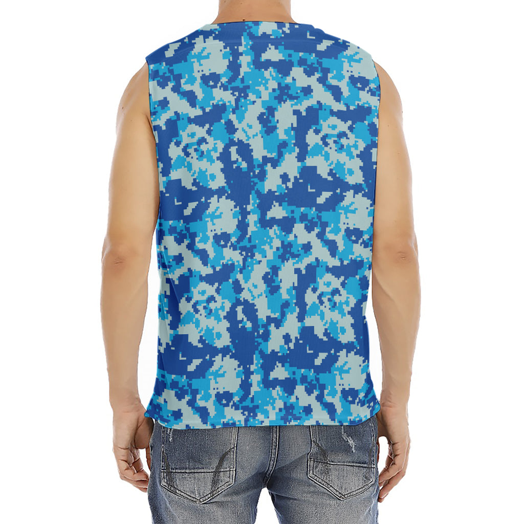 Blue Digital Camo Pattern Print Men's Fitness Tank Top
