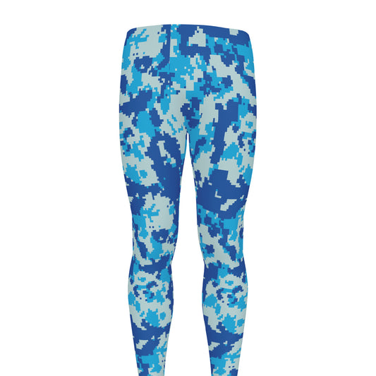 Blue Digital Camo Pattern Print Men's leggings