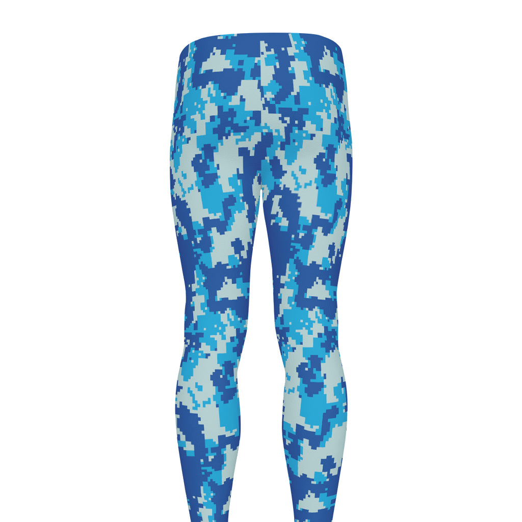 Blue Digital Camo Pattern Print Men's leggings