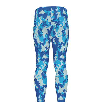 Blue Digital Camo Pattern Print Men's leggings