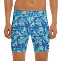 Blue Digital Camo Pattern Print Men's Long Boxer Briefs