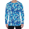 Blue Digital Camo Pattern Print Men's Long Sleeve T-Shirt