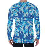 Blue Digital Camo Pattern Print Men's Long Sleeve T-Shirt
