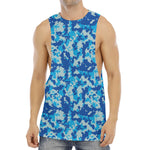 Blue Digital Camo Pattern Print Men's Muscle Tank Top