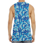 Blue Digital Camo Pattern Print Men's Muscle Tank Top