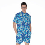 Blue Digital Camo Pattern Print Men's Rompers