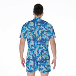Blue Digital Camo Pattern Print Men's Rompers