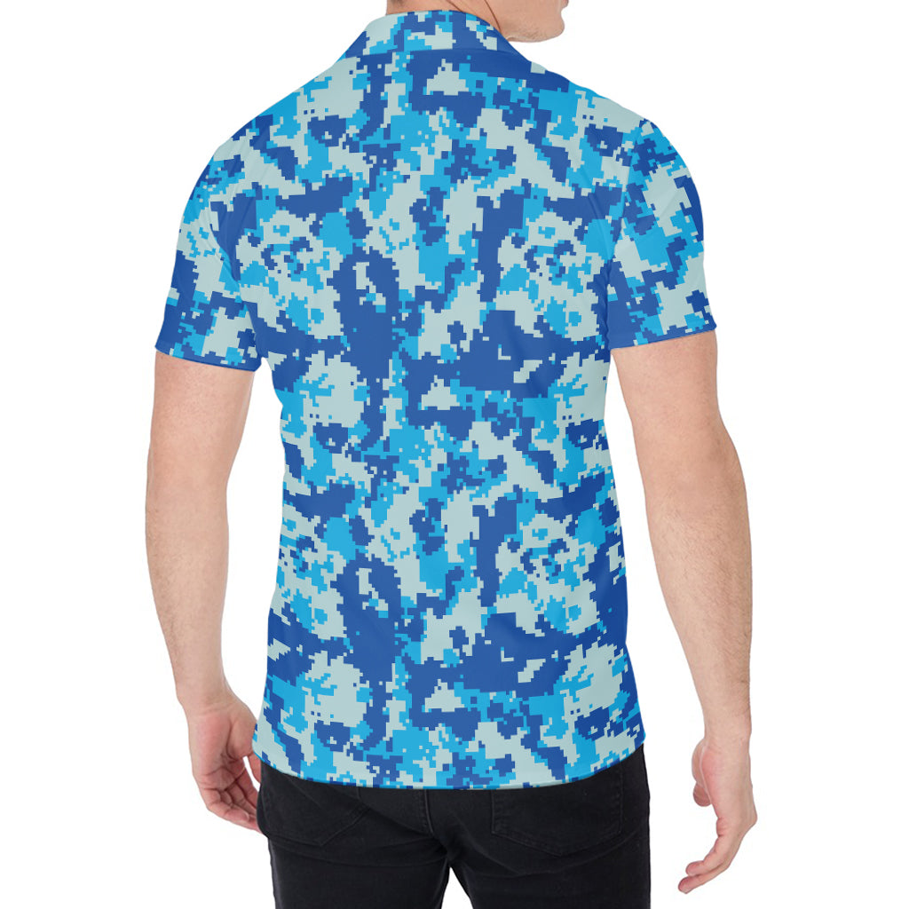 Blue Digital Camo Pattern Print Men's Shirt