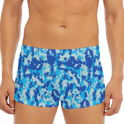 Blue Digital Camo Pattern Print Men's Short Boxer Briefs
