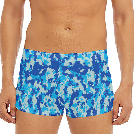Blue Digital Camo Pattern Print Men's Short Boxer Briefs