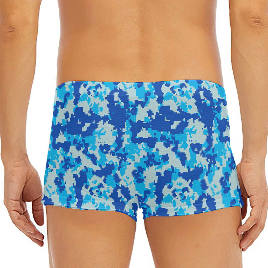 Blue Digital Camo Pattern Print Men's Short Boxer Briefs