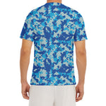 Blue Digital Camo Pattern Print Men's Short Sleeve Rash Guard