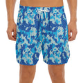 Blue Digital Camo Pattern Print Men's Split Running Shorts