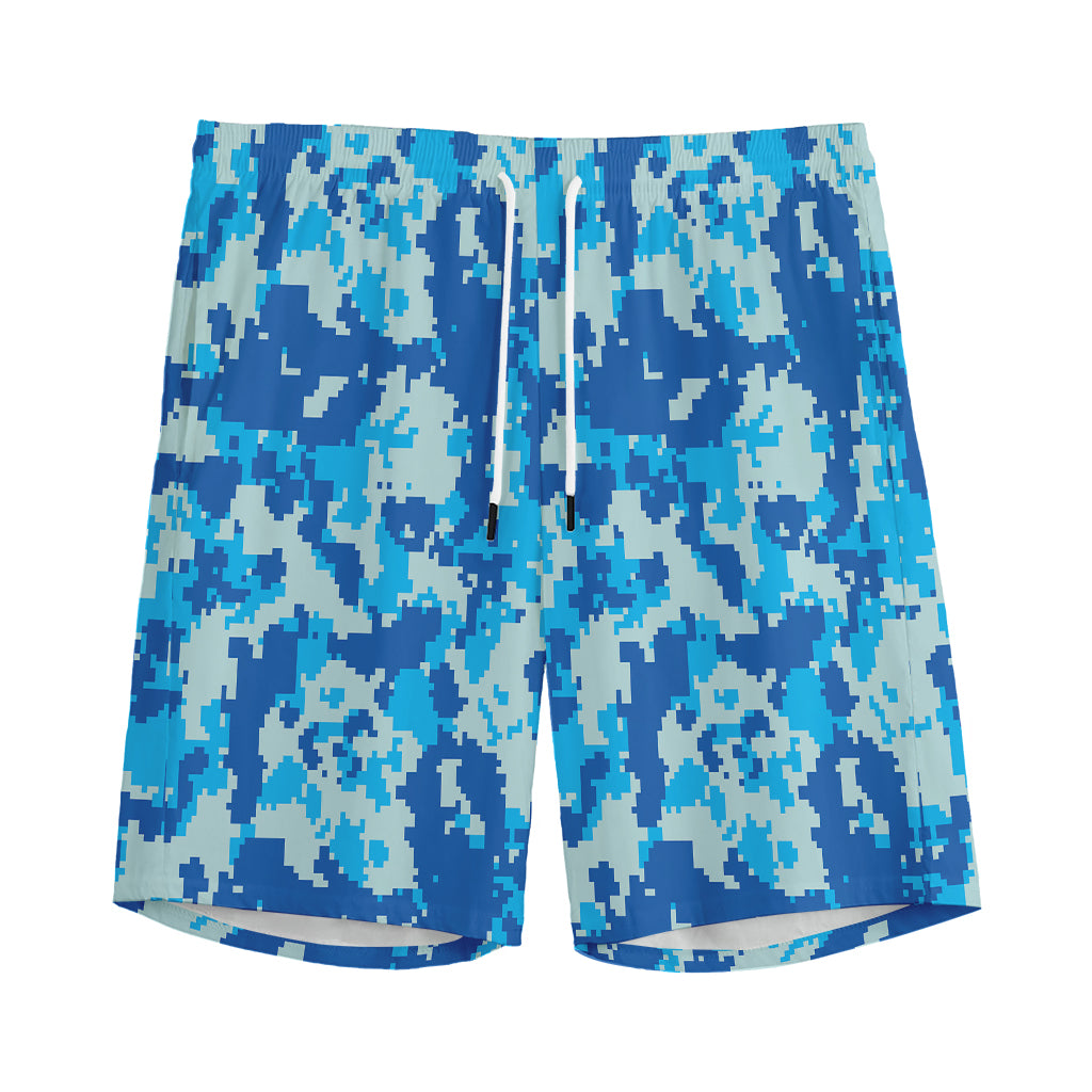 Blue Digital Camo Pattern Print Men's Sports Shorts