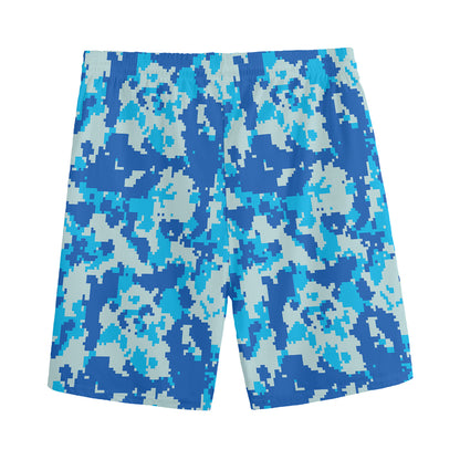 Blue Digital Camo Pattern Print Men's Sports Shorts