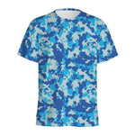 Blue Digital Camo Pattern Print Men's Sports T-Shirt