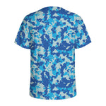 Blue Digital Camo Pattern Print Men's Sports T-Shirt