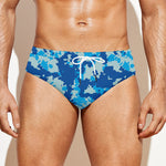 Blue Digital Camo Pattern Print Men's Swim Briefs