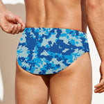 Blue Digital Camo Pattern Print Men's Swim Briefs
