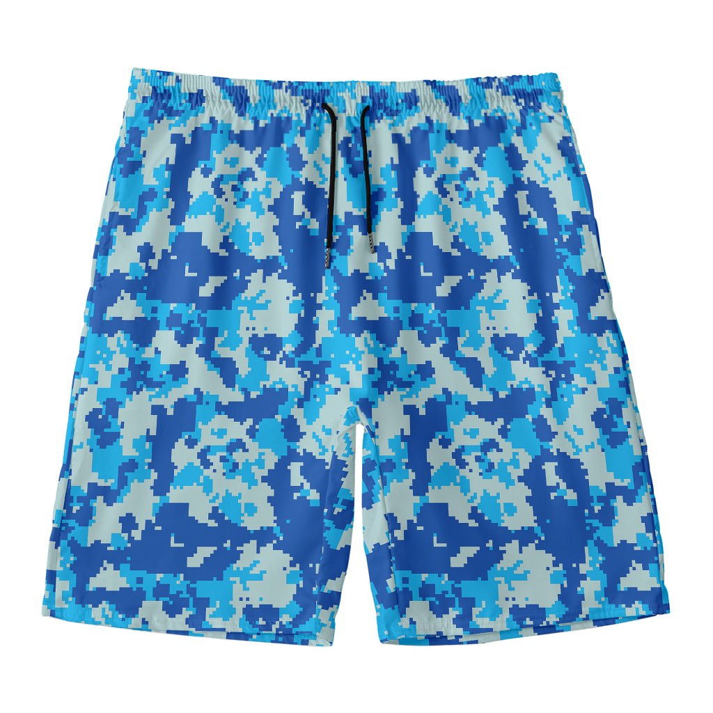 Blue Digital Camo Pattern Print Men's Swim Trunks