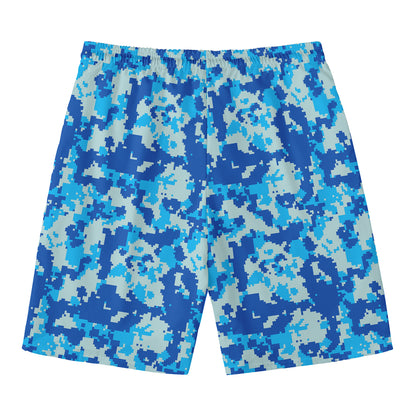 Blue Digital Camo Pattern Print Men's Swim Trunks