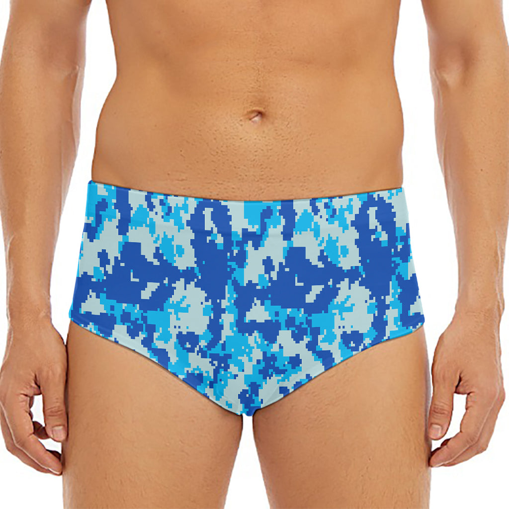 Blue Digital Camo Pattern Print Men's Triangle Swim Briefs