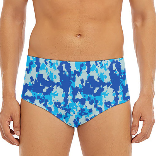 Blue Digital Camo Pattern Print Men's Triangle Swim Briefs