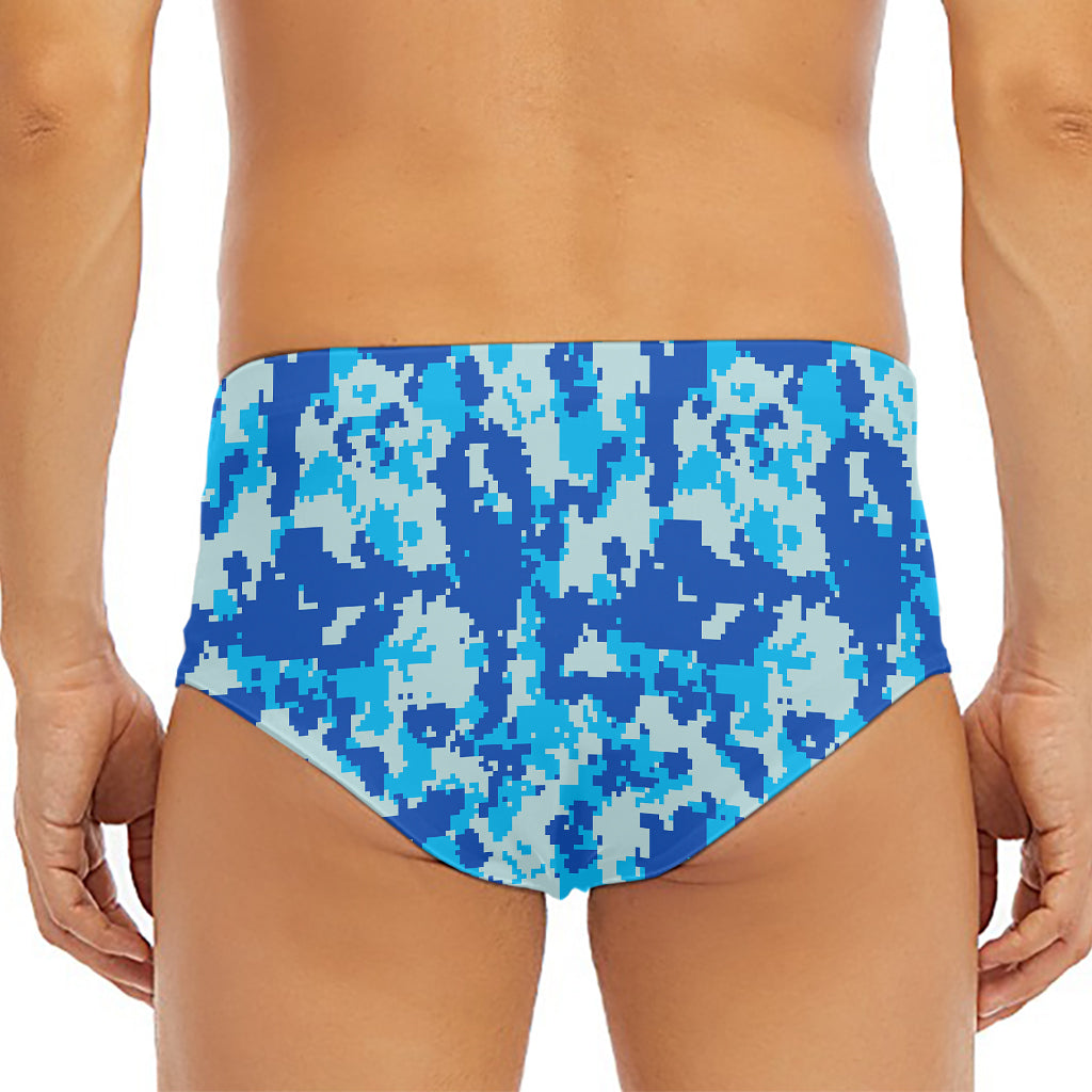 Blue Digital Camo Pattern Print Men's Triangle Swim Briefs