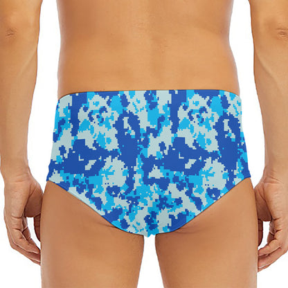 Blue Digital Camo Pattern Print Men's Triangle Swim Briefs