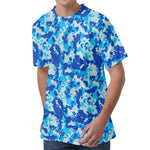 Blue Digital Camo Pattern Print Men's Velvet T-Shirt