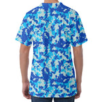 Blue Digital Camo Pattern Print Men's Velvet T-Shirt