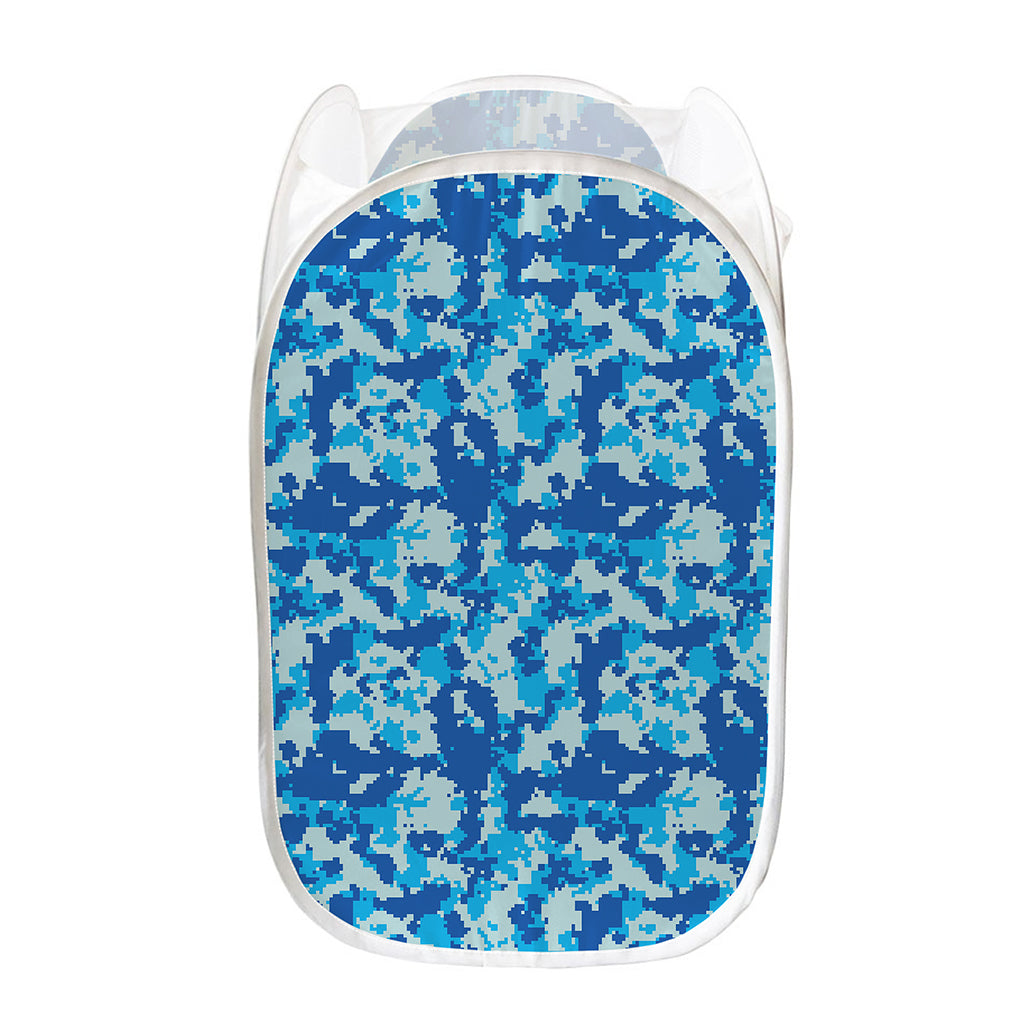 Blue Digital Camo Pattern Print Mesh Laundry Hamper