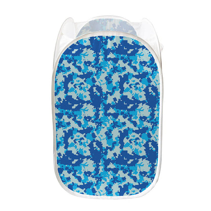 Blue Digital Camo Pattern Print Mesh Laundry Hamper