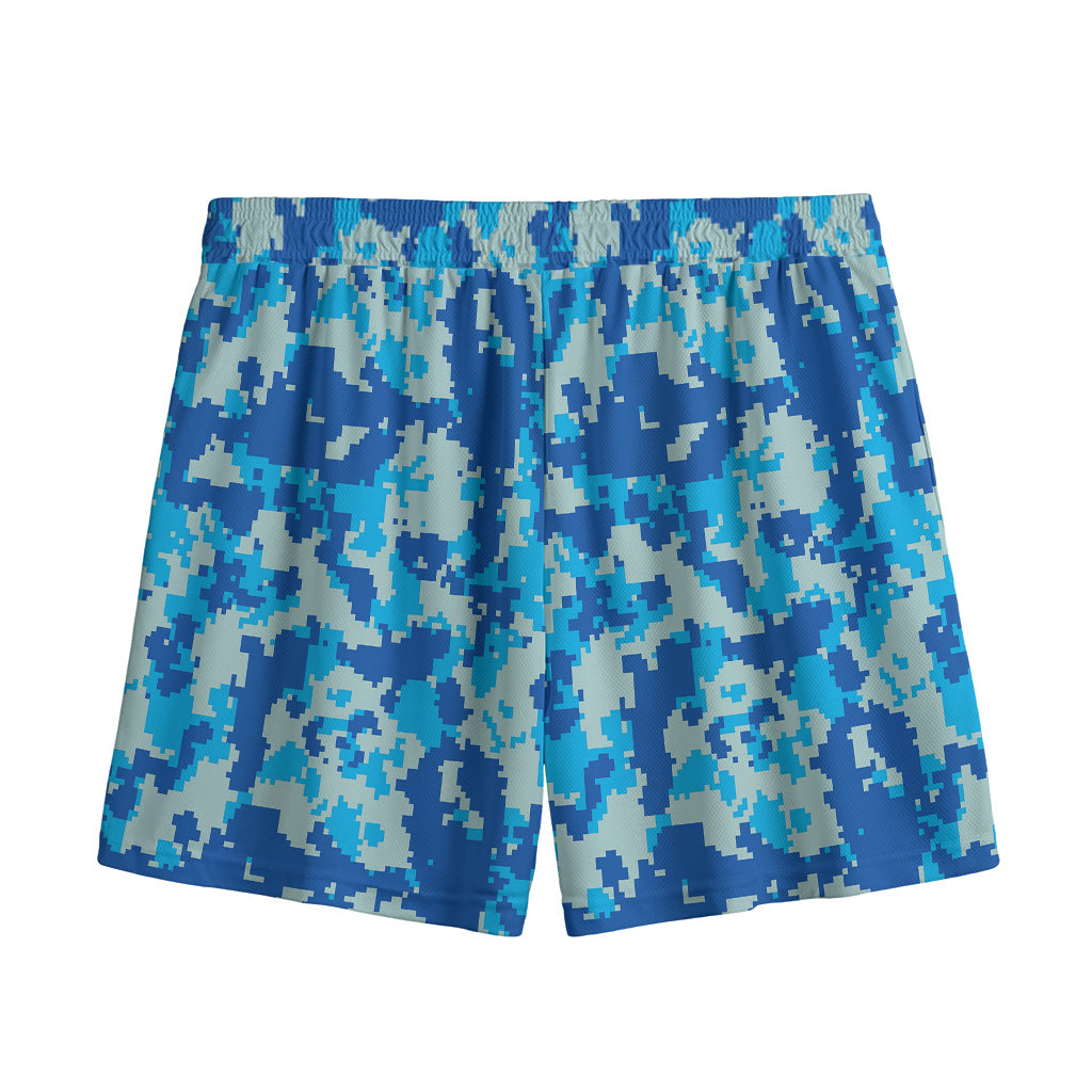 Blue Digital Camo Pattern Print Mesh Shorts