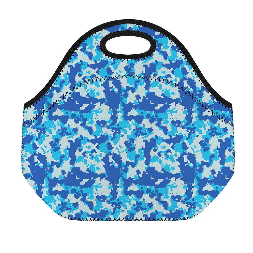 Blue Digital Camo Pattern Print Neoprene Lunch Bag