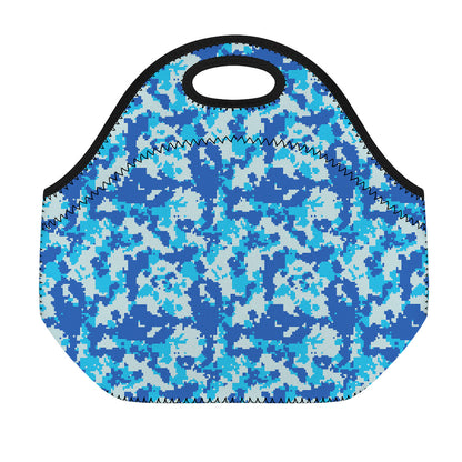 Blue Digital Camo Pattern Print Neoprene Lunch Bag