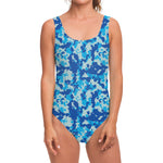 Blue Digital Camo Pattern Print One Piece Swimsuit
