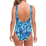 Blue Digital Camo Pattern Print One Piece Swimsuit