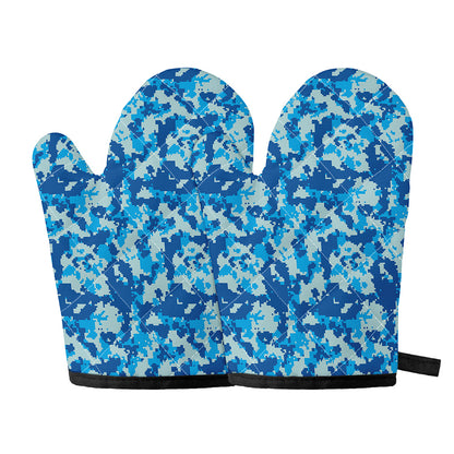 Blue Digital Camo Pattern Print Oven Mitts