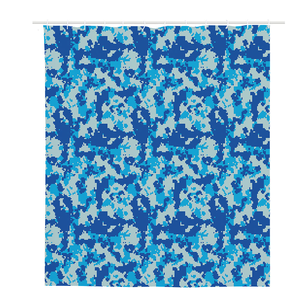 Blue Digital Camo Pattern Print Polyester Shower Curtain
