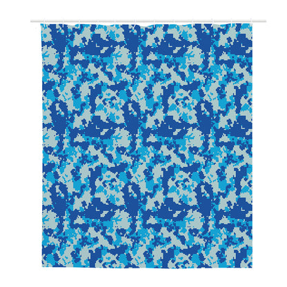 Blue Digital Camo Pattern Print Polyester Shower Curtain