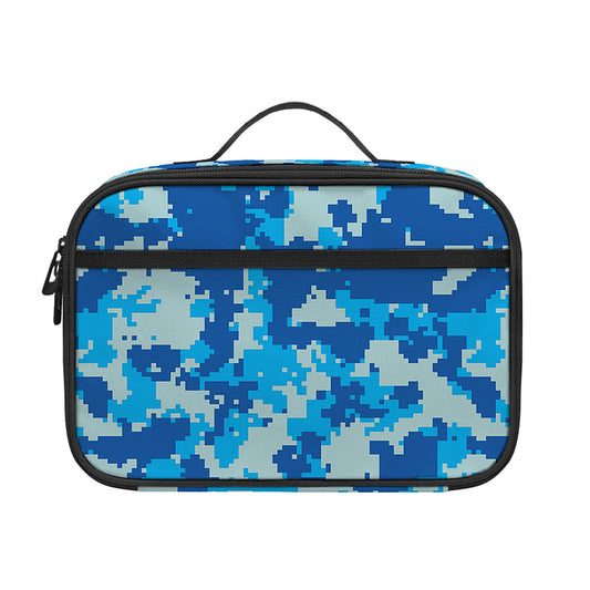 Blue Digital Camo Pattern Print Portable Lunch Bag
