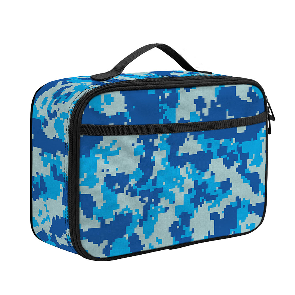 Blue Digital Camo Pattern Print Portable Lunch Bag