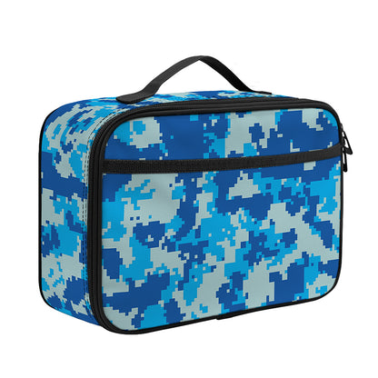 Blue Digital Camo Pattern Print Portable Lunch Bag